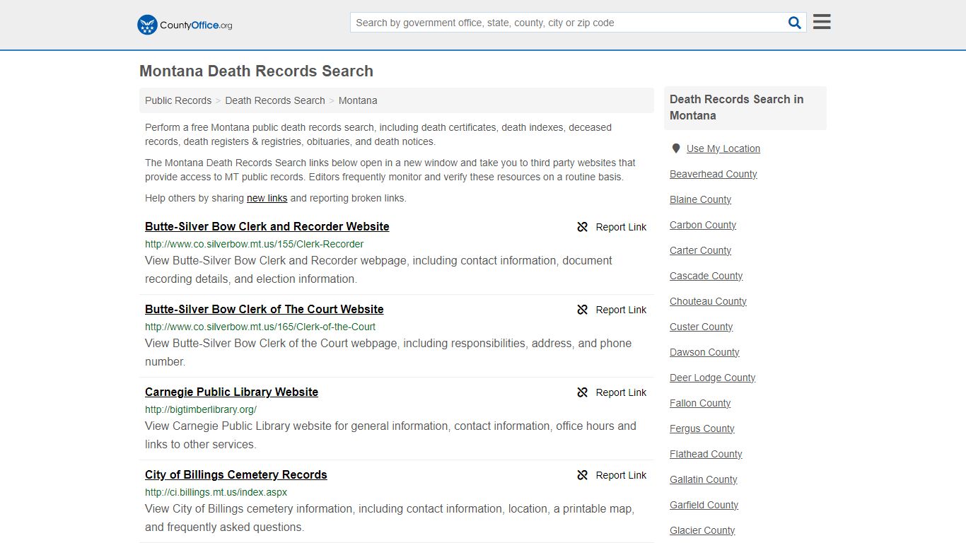 Montana Death Records Search - County Office